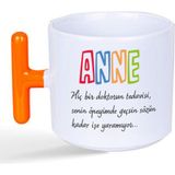 Mor Mürekkep Anne Hiç Bir Doktorun Tedavisi Baskılı Turuncu Kulplu T Kupa - Açık Gri - Beyaz - 200 ml