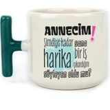 Mor Mürekkep Annecim Şimdiye Kadar Sana Harika Baskılı Yeşil Kulplu T Kupa - Açık Gri - Beyaz - 200 ml
