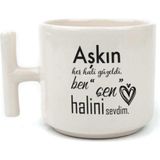 Mor Mürekkep Aşkın Her Hali Güzeldi Baskılı Beyaz Kulplu T Kupa - Açık Gri - Beyaz - 200 ml