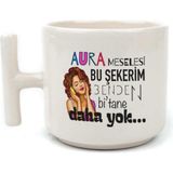 Mor Mürekkep Aura Meselesi Bu Şekerim Baskılı Beyaz Kulplu T Kupa - Açık Gri - Beyaz - 200 ml