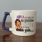 Mor Mürekkep Aura Meselesi Bu Şekerim Baskılı Mor Kulplu D Kupa - Açık Gri - Beyaz - 200 ml