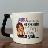 Mor Mürekkep Aura Meselesi Bu Şekerim Baskılı Siyah Kulplu D Kupa - Açık Gri - Beyaz - 200 ml
