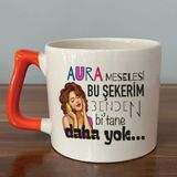 Mor Mürekkep Aura Meselesi Bu Şekerim Baskılı Turuncu Kulplu D Kupa - Açık Gri - Beyaz - 200 ml