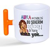 Mor Mürekkep Aura Meselesi Bu Şekerim Baskılı Turuncu Kulplu T Kupa - Açık Gri - Beyaz - 200 ml