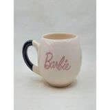 Mor Mürekkep Barbie Yazı Baskılı Siyah Kulplu Balon Kupa - Açık Gri - Beyaz - 200 ml