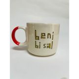 Mor Mürekkep Beni Bi Sal Baskılı Turuncu Kulplu Kupa - Açık Gri - Beyaz - 200 ml