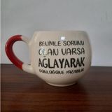 Mor Mürekkep Benimle Sorunu Olan Varsa Ağlayarak Günlüğüne Yazabilir Baskılı Kırmızı Kulplu Balon Kupa - Açık Gri - Beyaz - 200 ml