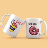 Mor Mürekkep Best Friends Kahve Donut Tasarım 2'li Kupa Seti - Beyaz