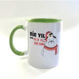 Mor Mürekkep Bir Yıl Değil Her Yıl Yan Yana Penguen Baskılı Yeşil Kulplu Içi Yeşil Yılbaşı Kupası - Açık Gri - Beyaz - 200 ml