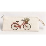 Mor Mürekkep Çiçek Sepetli Bisiklet Baskılı Fermuarlı Clutch El Çantası Makyaj Çantası - Çok Renkli