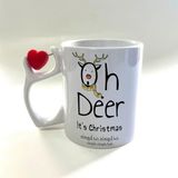 Mor Mürekkep Cingıl Bels Baskılı Dönen Kalp Figürlü Yılbaşı Kupası - Açık Gri - Beyaz - 200 ml