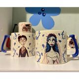 Mor Mürekkep Corpse Bride (Ölü Gelin) Emily ve Victor 2li Halloween Özel Çift Kupa Bardak Kahve Fincanı - Lacivert