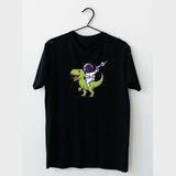 Mor Mürekkep Dinazorlu Astronot Tasarım Baskılı Kadın Tshirt - Siyah - 2XL