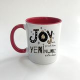 Mor Mürekkep Joyumuz Yerinde Olsun Baskılı Kırmızı Mega Yılbaşı Kupası - Açık Gri - Beyaz - 200 ml