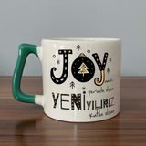 Mor Mürekkep Joyumuz Yerinde Olsun Baskılı Yeşil Kulplu D Yılbaşı Kupası - Açık Gri - Beyaz - 200 ml