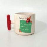 Mor Mürekkep Kendime Not: Her Güçlü Kadının Arkasında Kendisi Vardır Kelebekli Yeşil Baskılı Kırmızı T Kupa - Açık Gri - Beyaz - 200 ml