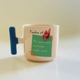 Mor Mürekkep Kendime Not: Her Güçlü Kadının Arkasında Kendisi Vardır Kelebekli Yeşil Baskılı Mavi T Kupa - Açık Gri - Beyaz - 200 ml