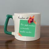 Mor Mürekkep Kendime Not: Her Güçlü Kadının Arkasında Kendisi Vardır Yeşil Kulplu D Kupa - Açık Gri - Beyaz - 200 ml
