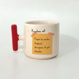 Mor Mürekkep Kendime Not: Keşke Bu Kadar Duygusal Olucağıma Eti Puf Olsaydım Baskılı Kırmızı Kulplu T Kupa - Açık Gri - Beyaz - 200 ml