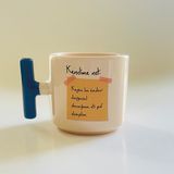Mor Mürekkep Kendime Not: Keşke Bu Kadar Duygusal Olucağıma Eti Puf Olsaydım Baskılı Mavi Kulplu T Kupa - Beyaz - 200 ml
