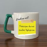 Mor Mürekkep Kendime Not: Koleksiyon Olarak Kendimi Topluyorum Baskılı Yeşil Kulplu D Kupa - Beyaz