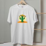 Mor Mürekkep Marakas Kaktüs Tasarım Baskılı Erkek Tshirt - Beyaz