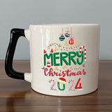 Mor Mürekkep Merry Christmas 2024 Baskılı Siyah Kulplu D Yılbaşı Kupası - Açık Gri - Beyaz - 200 ml