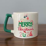 Mor Mürekkep Merry Christmas 2024 Baskılı Yeşil Kulplu D Yılbaşı Kupası - Açık Gri - Beyaz - 200 ml
