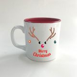 Mor Mürekkep Merry Christmas Geyik Baskılı Kırmızı Multi Yılbaşı Kupası - Açık Gri - Beyaz - 200 ml