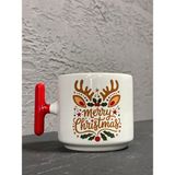 Mor Mürekkep Merry Christmas Geyik Boynuzlu Kırmızı Kulplu T Yılbaşı Hediyesi Bardak Kupa Fincan Mug - 13 Adet