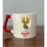 Mor Mürekkep Mutlu Yıllar 2024 Geyik Baskılı Kırmızı Kulplu D Yılbaşı Kupası - Açık Gri - Beyaz - 200 ml