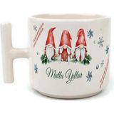 Mor Mürekkep Mutlu Yıllar 3 Noel Baba Baskılı Beyaz Kulplu T Yılbaşı Kupası - Açık Gri - Beyaz - 200 ml