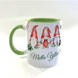Mor Mürekkep Mutlu Yıllar 3 Noel Baba Baskılı Yeşil Kulplu Içi Yeşil Yılbaşı Kupası - Açık Gri - Beyaz - 200 ml