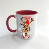 Mor Mürekkep Mutlu Yıllar Bebişko Baskılı Kırmızı Mega Yılbaşı Kupası - Açık Gri - Beyaz - 200 ml