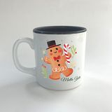 Mor Mürekkep Mutlu Yıllar Kurabiye Adam Baskılı Siyah Multi Yılbaşı Kupası - Açık Gri - Beyaz - 200 ml