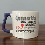 Mor Mürekkep Oynatmama Az Kaldı Doktorum Nerede Baskılı Mor Kulplu D Kupa - Açık Gri - Beyaz - 200 ml