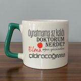 Mor Mürekkep Oynatmama Az Kaldı Doktorum Nerede Baskılı Yeşil Kulplu D Kupa - Açık Gri - Beyaz - 200 ml