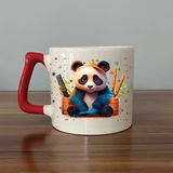 Mor Mürekkep Sad Üzgün Panda - Meslek: Kuaför Kırmızı Kulplu Prime Meslek Hediyesi Bardak Kupa Fincan Mug - 109 Adet