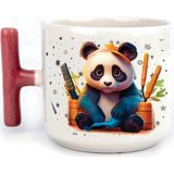 Mor Mürekkep Sad Üzgün Panda - Meslek: Kuaför Kırmızı Kulplu T Meslek Hediyesi Bardak Kupa Fincan Mug - 115 Adet