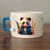 Mor Mürekkep Sad Üzgün Panda - Meslek: Kuaför Mavi Kulplu Kare Meslek Hediyesi Bardak Kupa Fincan Mug - 98 Adet