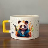 Mor Mürekkep Sad Üzgün Panda - Meslek: Kuaför Sarı Kulplu Kare Meslek Hediyesi Bardak Kupa Fincan Mug - 99 Adet
