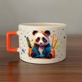 Mor Mürekkep Sad Üzgün Panda - Meslek: Kuaför Turuncu Kulplu Kare Meslek Hediyesi Bardak Kupa Fincan Mug - 100 Adet