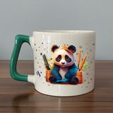 Mor Mürekkep Sad Üzgün Panda - Meslek: Kuaför Yeşil Kulplu Prime Meslek Hediyesi Bardak Kupa Fincan Mug - 104 Adet