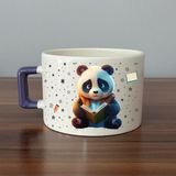Mor Mürekkep Sad Üzgün Panda - Meslek: Öğrenci Mor Kulplu Kare Meslek Hediyesi Bardak Kupa Fincan Mug - 126 Adet
