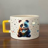 Mor Mürekkep Sad Üzgün Panda - Meslek: Öğrenci Sarı Kulplu Kare Meslek Hediyesi Bardak Kupa Fincan Mug - 124 Adet