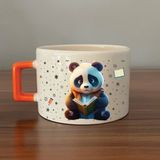 Mor Mürekkep Sad Üzgün Panda - Meslek: Öğrenci Turuncu Kulplu Kare Meslek Hediyesi Bardak Kupa Fincan Mug - 125 Adet