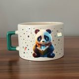 Mor Mürekkep Sad Üzgün Panda - Meslek: Öğrenci Yeşil Kulplu Kare Meslek Hediyesi Bardak Kupa Fincan Mug - 128 Adet