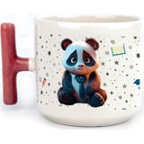 Mor Mürekkep Sad Üzgün Panda - Meslek: Öğretmen Kırmızı Kulplu T Meslek Hediyesi Bardak Kupa Fincan Mug - 136 Adet