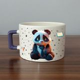 Mor Mürekkep Sad Üzgün Panda - Meslek: Öğretmen Mor Kulplu Kare Meslek Hediyesi Bardak Kupa Fincan Mug - 145 Adet