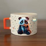 Mor Mürekkep Sad Üzgün Panda - Meslek: Öğretmen Turuncu Kulplu Kare Meslek Hediyesi Bardak Kupa Fincan Mug - 144 Adet